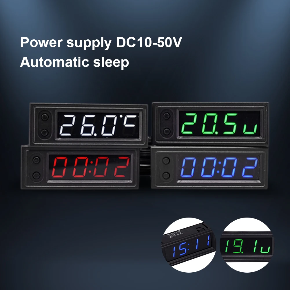 

3 In 1 5-50V DIY Car Digital Clock with Temperature Battery Voltage Display Auto Sleep Dimming Backlit Monitor Panel Meter