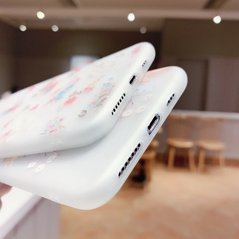 Для iPhone 6 6s 7 8 Plus 10 11 Pro X XS XR Max 3D Цветочный рельефный Матовый Прозрачный мягкий