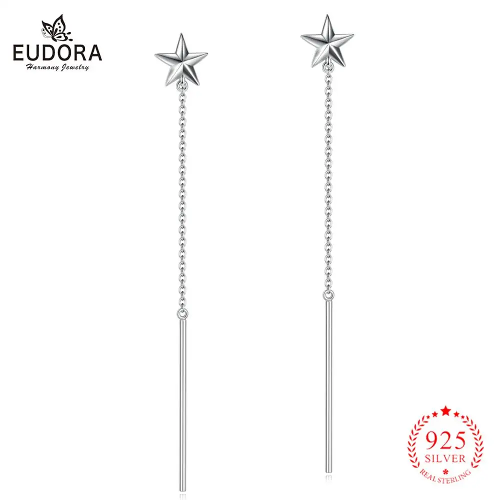 

Женские серьги с длинной кисточкой Eudora, серьги с Серебряной звездой и натуральным 925 пробы, ювелирные украшения CYE0106