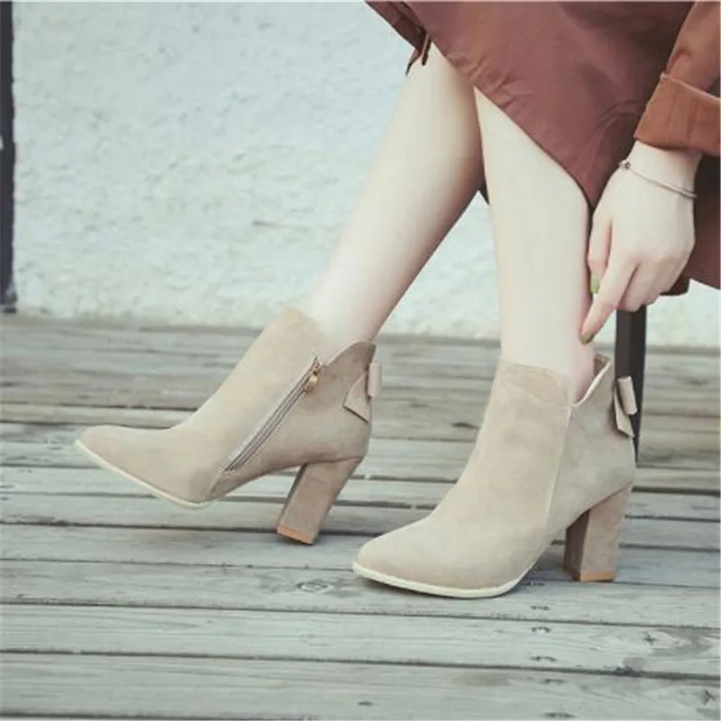 Женские ботинки из флока ботильоны на весну и осень женские для вечевечерние в