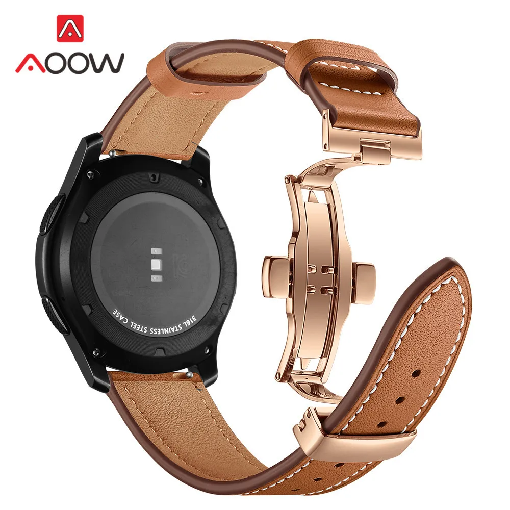20 мм 22 мм ремешок из натуральной кожи для samsung Galaxy Watch Active 42 мм 46 мм Бабочка Пряжка браслет ремешок аксессуары