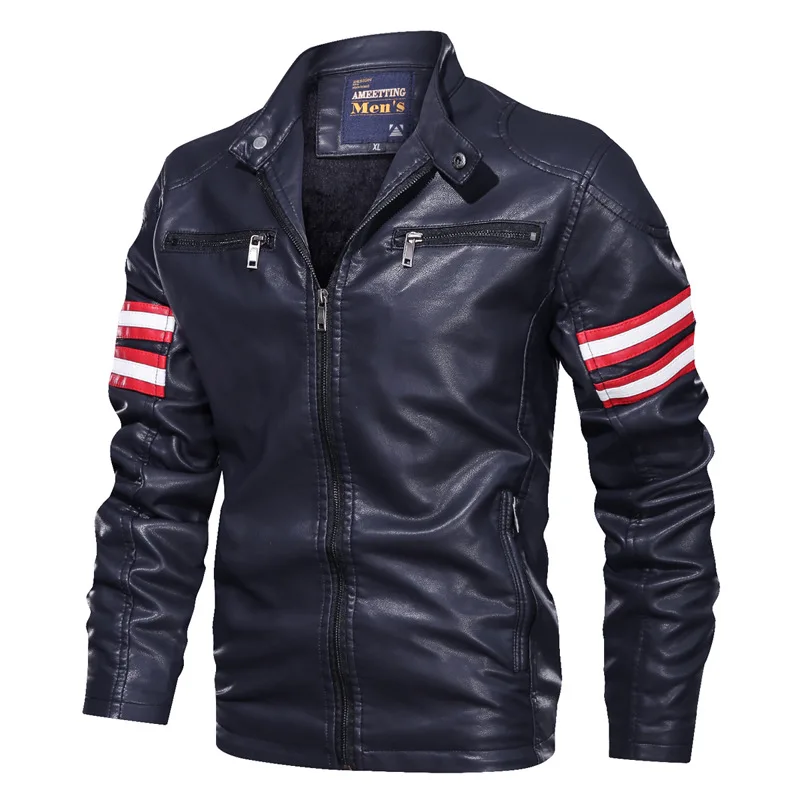 

Leather Jacket Men Antumn Fleece Motorcycle PU Leahter Jacket Male Stand Collar Casual Windbreaker Ropa De Hombre Slim Coat 3XL