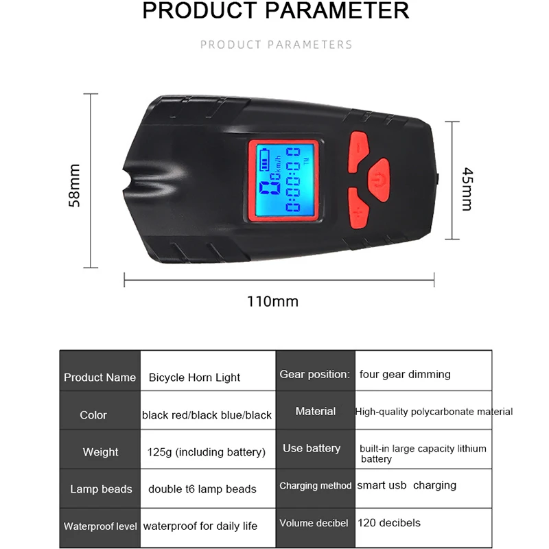 

500 Lumens Speedometer Bike Bell Light Bicycle USB Rechargeable lantern Bike Light Front for Bicycle Accessories Flashlight bell