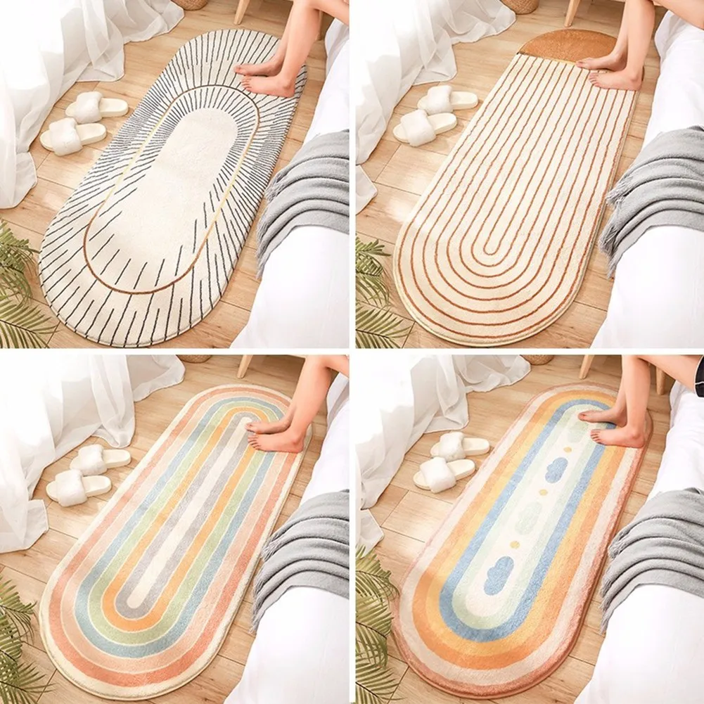 

Oval Bedside Furry Rug Bedroom Long Foot Mat Super Soft Lamb Wool Living Room Rug Antiskid Soft Carpet Long Hair Yoga Floor Mat