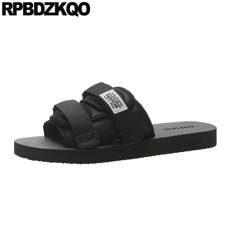 Сандалии мужские сетчатые без застежки пляжные шлепанцы плоская подошва