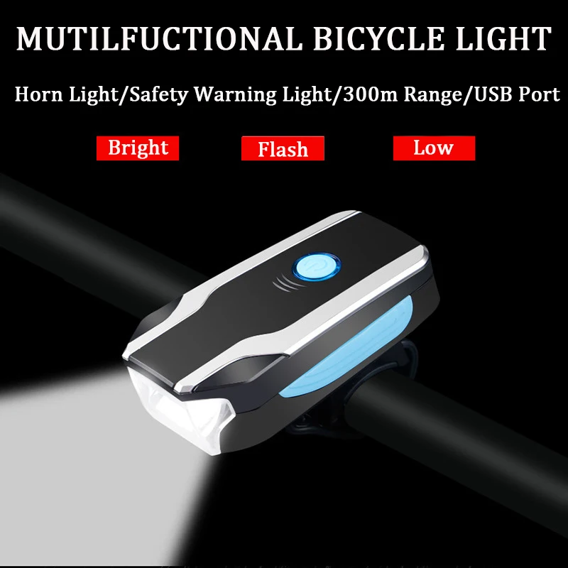 

300m LED Bicycle Headlight Security Warning Front Horn Light With Rear lights Kit Waterproof IPX4 USB Rechargeable Bike Light