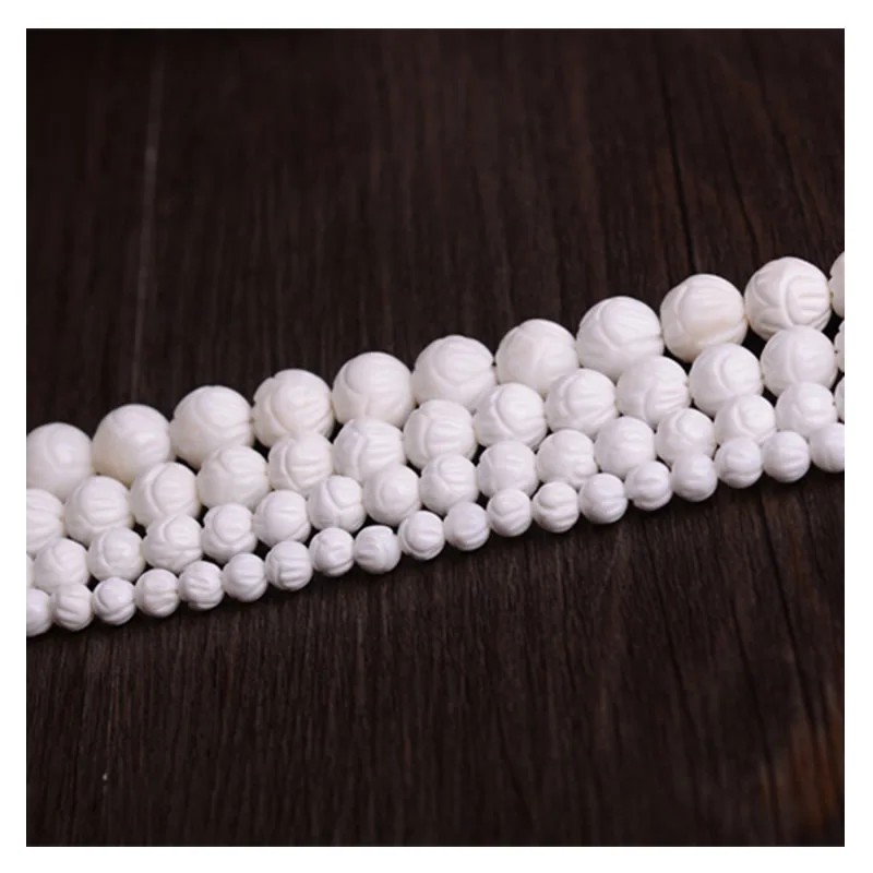 Натуральный белый лотос резьба раковина тридакны камень Будда молитва 6/8/10 /12/14 мм