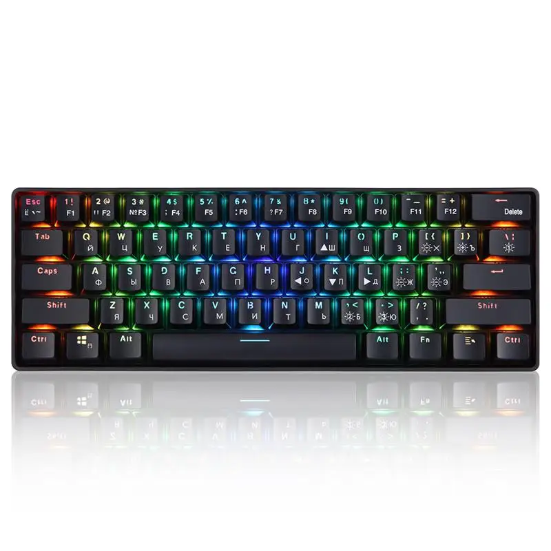 

61 Keys Mechanical Keyboard USB 2.4G Wireless Dual-mode English&Russian Keyboards with RGB Light Effect Red/Blue Switches