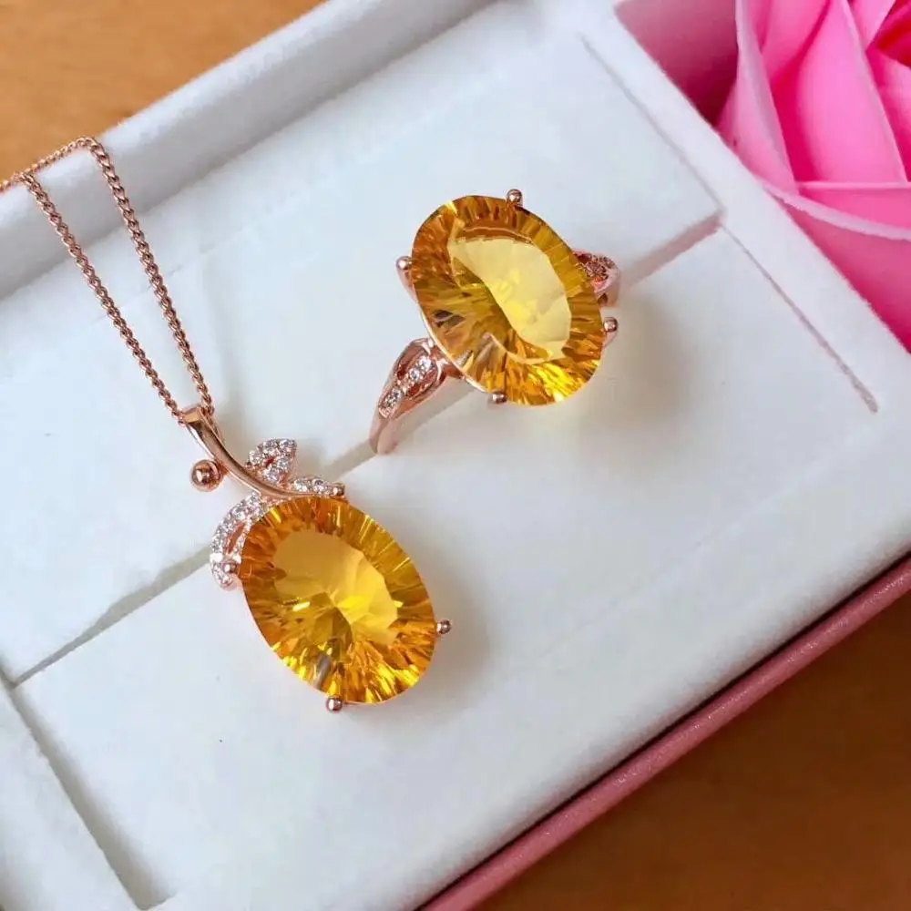 

SHILOVEM 925 STERLING SILVER PIEZOELECTRIC CITRINE RINGS PENDANTS SEND NECKLACE FINE JEWELRY WOMEN TRENDY WEDDING MJ1014222AGJ
