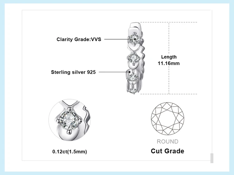 Jewelrypalace Сияющий 0.1ct кубического циркония Серьги-кольца стерлингового серебра 925 пробы обручальные Обручение подарок ювелирные изделия мода Подвески-талисманы