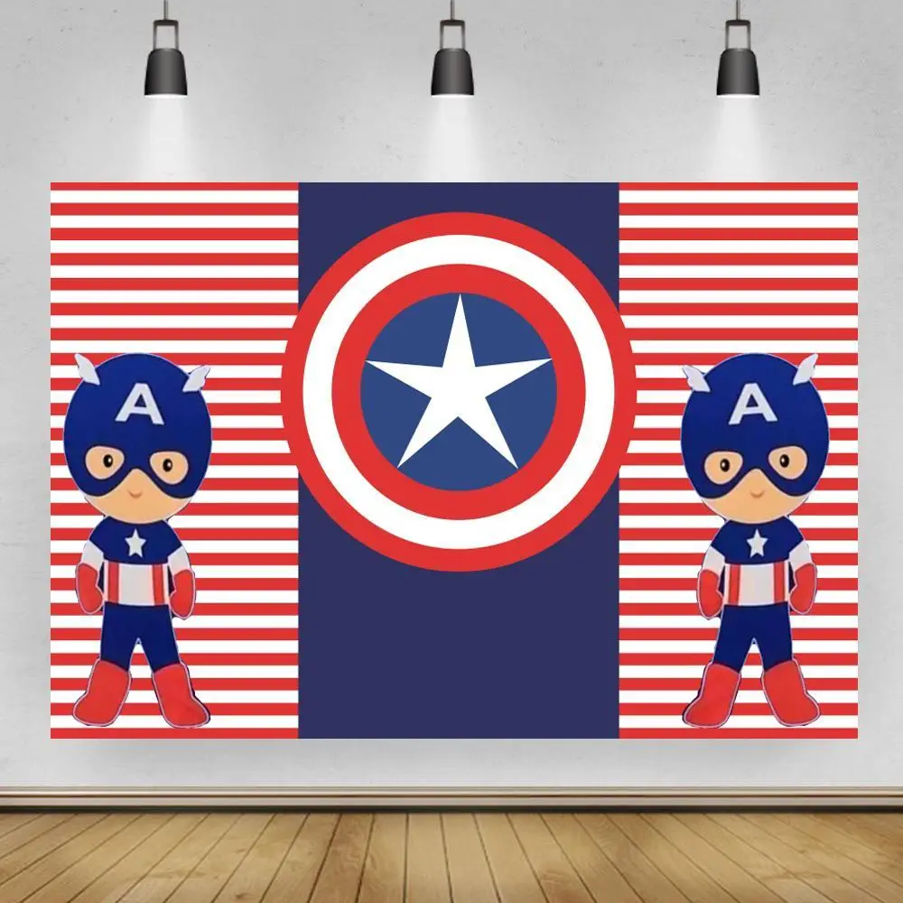 

American Super Heros Captain Boy Birthday Table Decor Backdrops Blue Red Family Party Cartoon Kids Photography Background