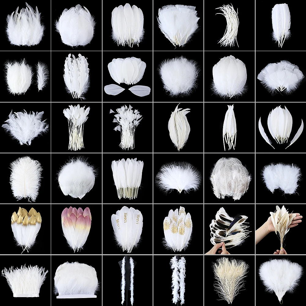 Натуральные белые перья для рукоделия изготовления ювелирных изделий головной