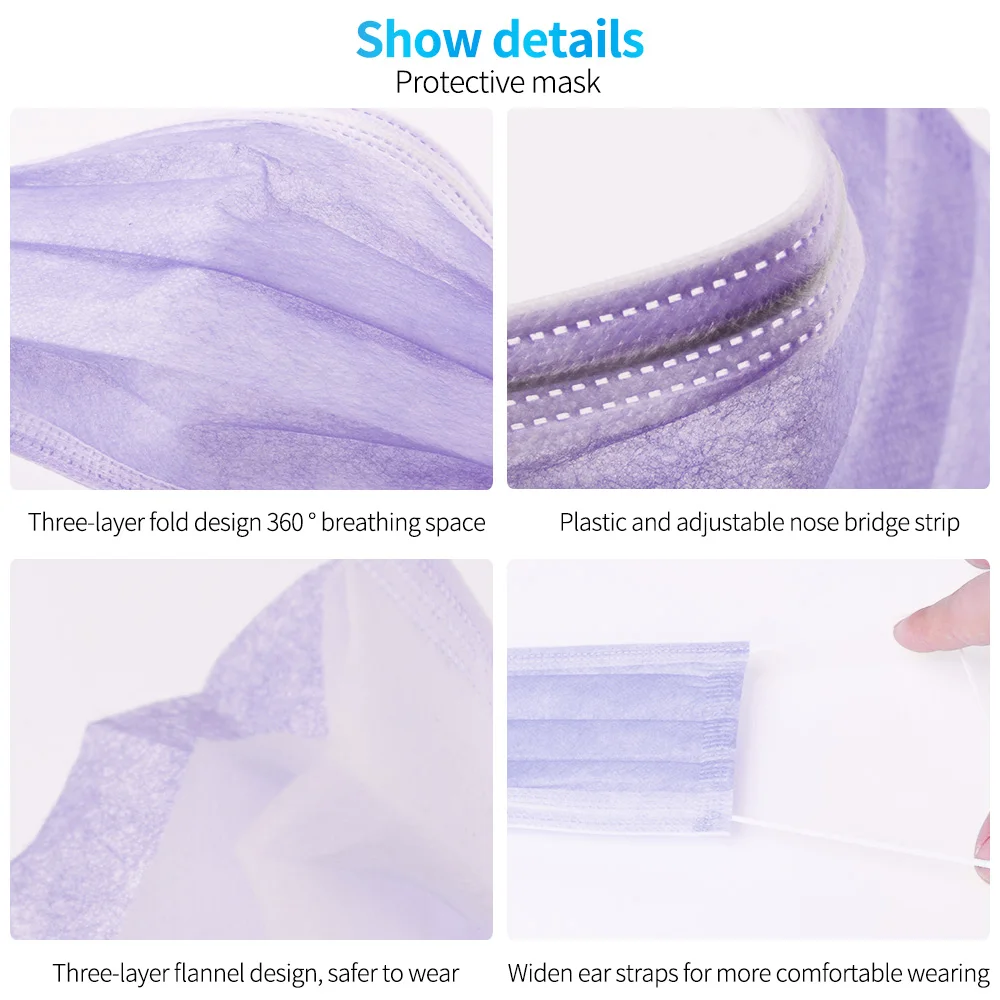 

face mask mouth mask 100 pieces non-woven fabric 3-layer filter melt blown elastic outdoor dustproof breathable disposable mask