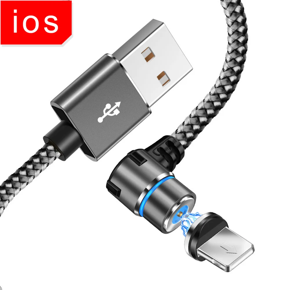 Магнитный 90 градусов mi cro usb type C кабель для iPhone 7 8 Plus X XS Max для Xiaomi Redmi Note 7 mi 8 для samsung S8 S9 Plus Кабель - Цвет: For iPhone Gray