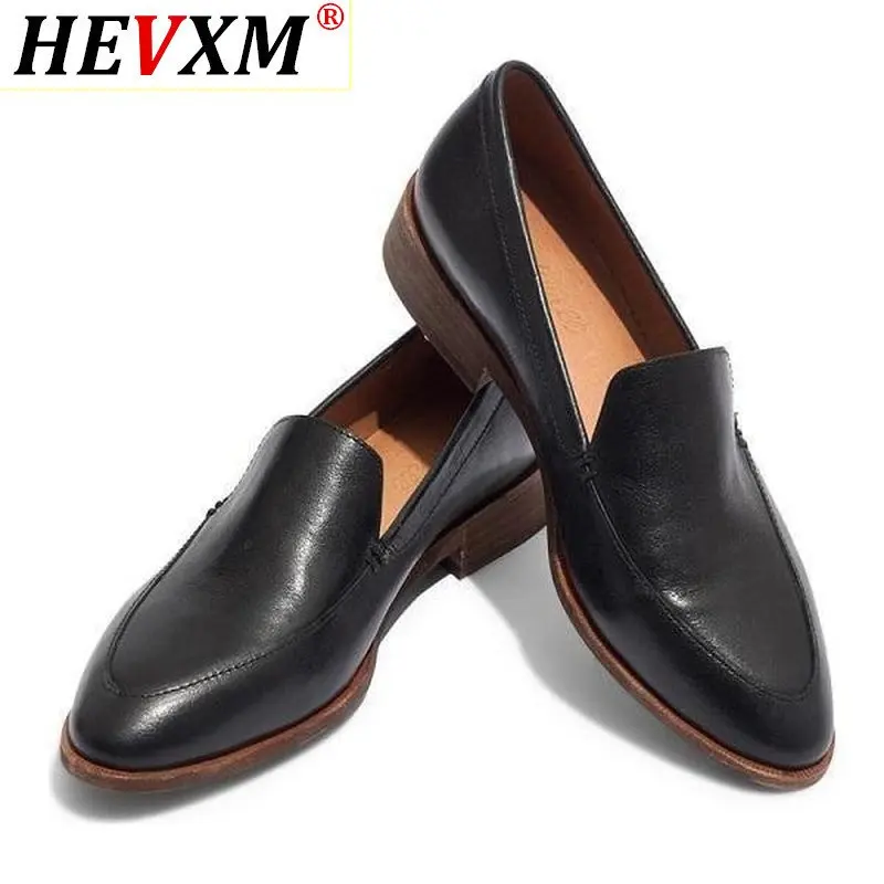 

HEVXM 2021 Leather Women Flats Slip On Square Toe Sewing Footwear Spring Fashion Casual Ladies Loafer Shoes