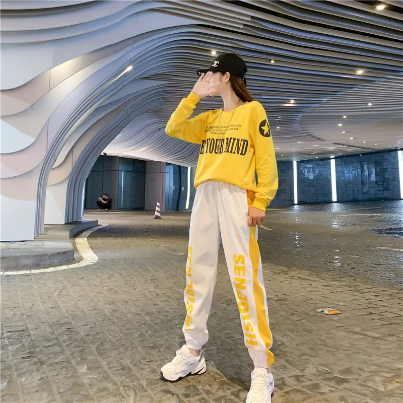 S11 white yellow Модные женские брюки в стиле хип-хоп, свободные штаны-шаровары с высокой талией, женские узкие брюки в стиле хип-хоп, повседневные брюки - Цвет: S11 white yellow