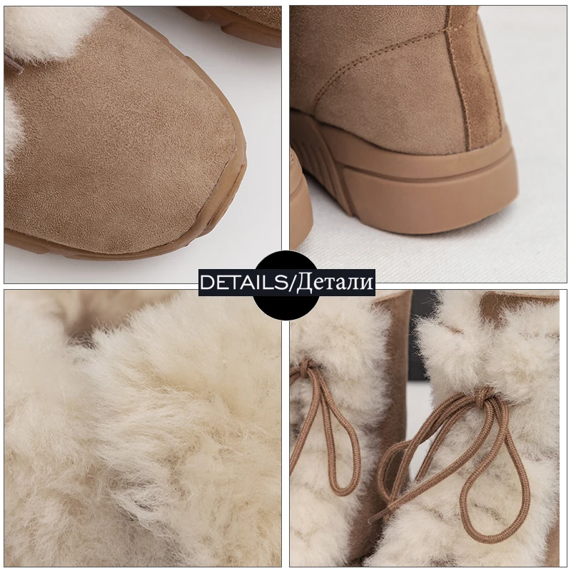 Зимние ботильоны ISNOM женские ботинки из овчины теплые меховые на шнуровке