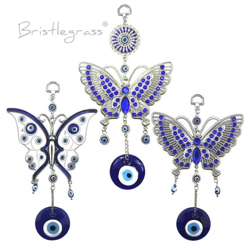 BRISTLEGRASS Turkish Blue Evil Eye Rhinestone Butterfly Car Wall Hanging Pendant Pendulum Amulet Lucky Charm Blessing Protection | Украшения
