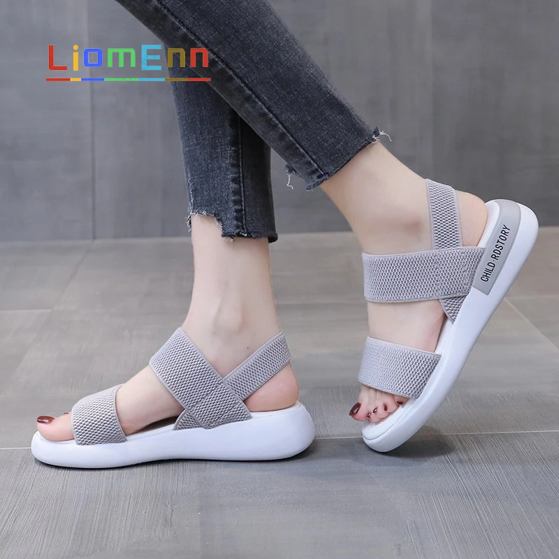 

Women's Sandals 2021 Summer Flat Sandals Women Ladies Black Pink Elastic Fabric Sandal Female Beach Shoes designer zapatos mujer