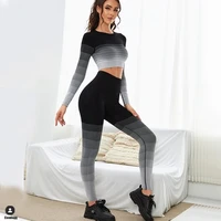 2022 gradient seamless long sleeve yoga set women gym fitness sportswear top high waist scrunch leggings active yoga suits