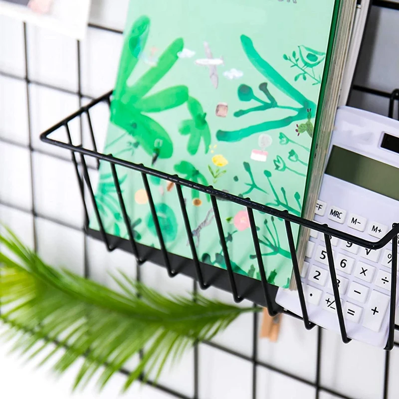 

3 Pieces Hanging Basket Straight Shelf Flower Pot Display Holder for Wire Wall Grid Panel, Bread Basket Iron Rack