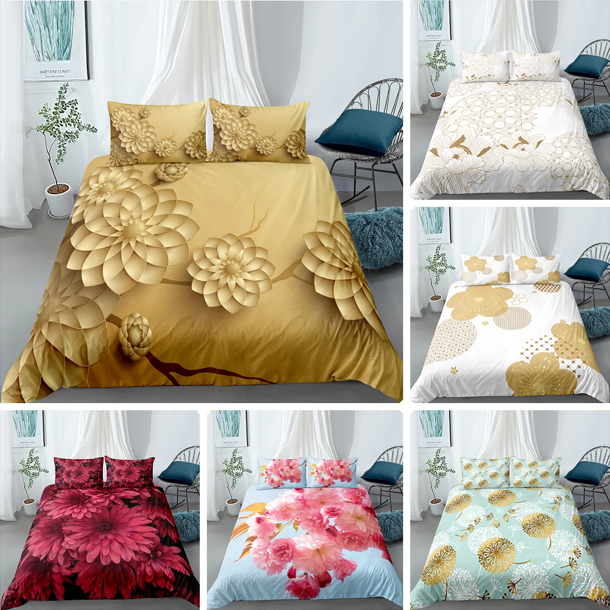 

Fashion Home Bedding Set Flower Duvet Cover With Pillowcase Twin Double Queen King Size Quilt Covers Creative Printed Bedclothes