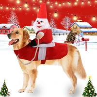 christmas pet costume funny santa claus riding a deer jacket coat warm apparel party dressing up cosplay clothes for small dog
