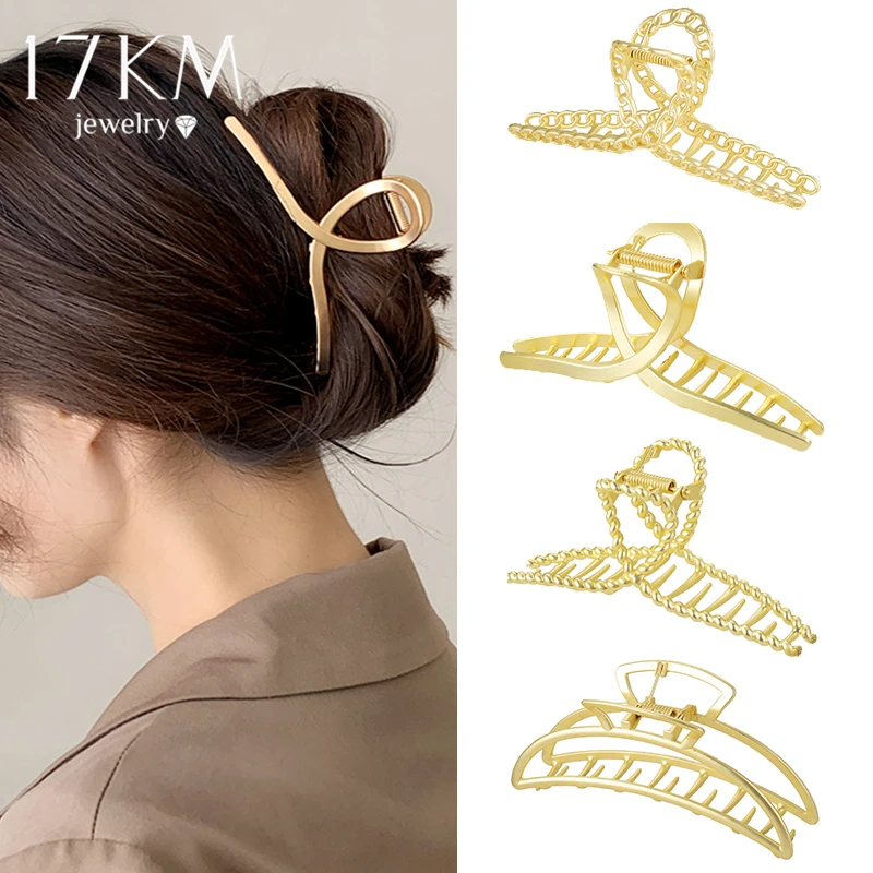 

17KM Chic Gold Hair Claws For Women Girls Hair Clips Elegant Metal Barrette Hair Clamps Hairpins Crab Hair Accessories Headwear
