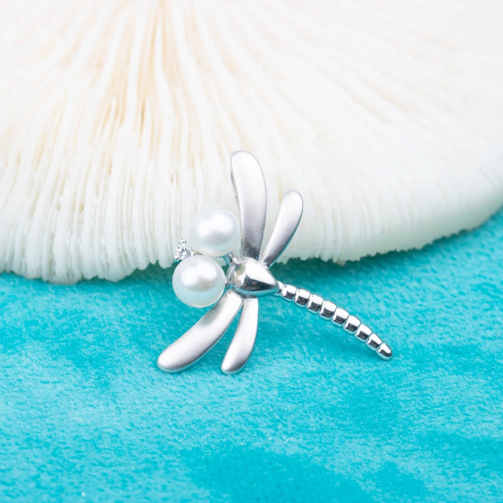 

P030924 Vermeerjewelry реальные 925 пробы серебряная подвеска для 4-5 мм круглые бусинки жемчуга или камень в виде стрекозы Форма без цепи