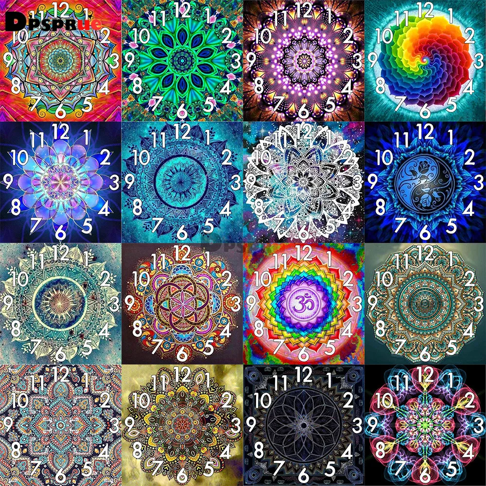 

Dpsprue Full Diamond Painting Cross Stitch Mandala With Clock Mechanism Mosaic 5D Diy Square Round 3d Embroidery Gift