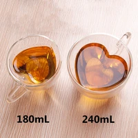 new 180ml240ml heart love shaped double wall glass mug resistant kungfu tea mug milk lemon juice cup drinkware lover coffee cup