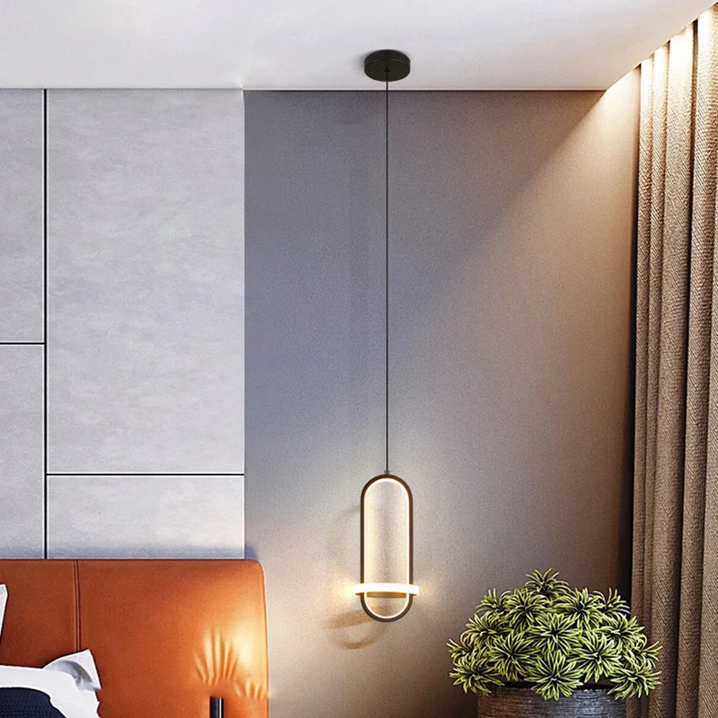 LED Indoor Bedside Pendant Light Lustre Fixture For Bedroom Living Dining Room Foyer Minimalist Nordic Lamp Black&Gold Luminaire