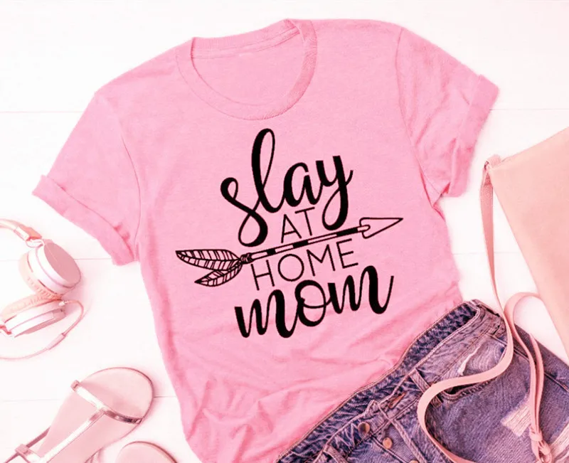 Женская хипстерская футболка с надписью STAY AT HOME MOM Arrow коротким рукавом забавные