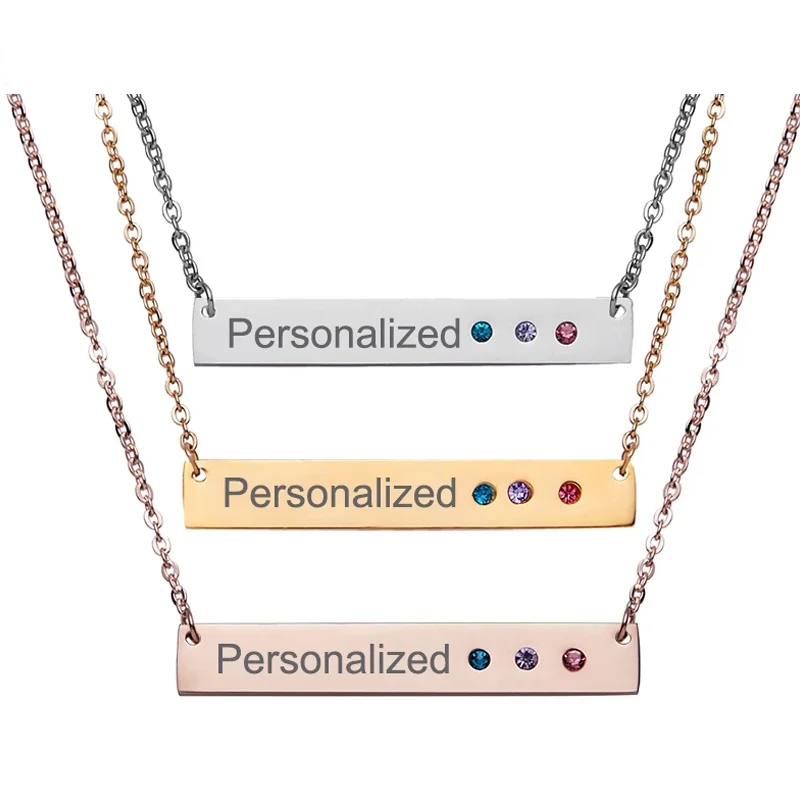 

Rinhoo Personalized Custom Engrave Name Necklace Stainless Steel Rhinestone Custom Letters Pendant Necklaces Women Men Gift