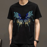 exclusive luxury fabric t shirt in summer new technology hot drilling shiny exquisite mens joker slim short sleeves