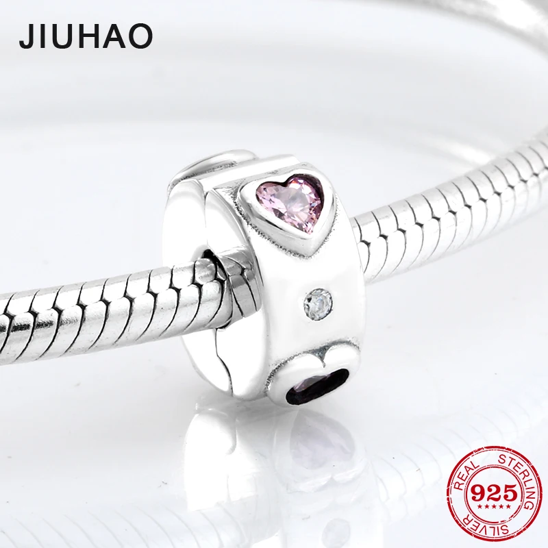 Серебряные и розовые клипсы в форме сердца с цирконом из настоящего 925 пробы