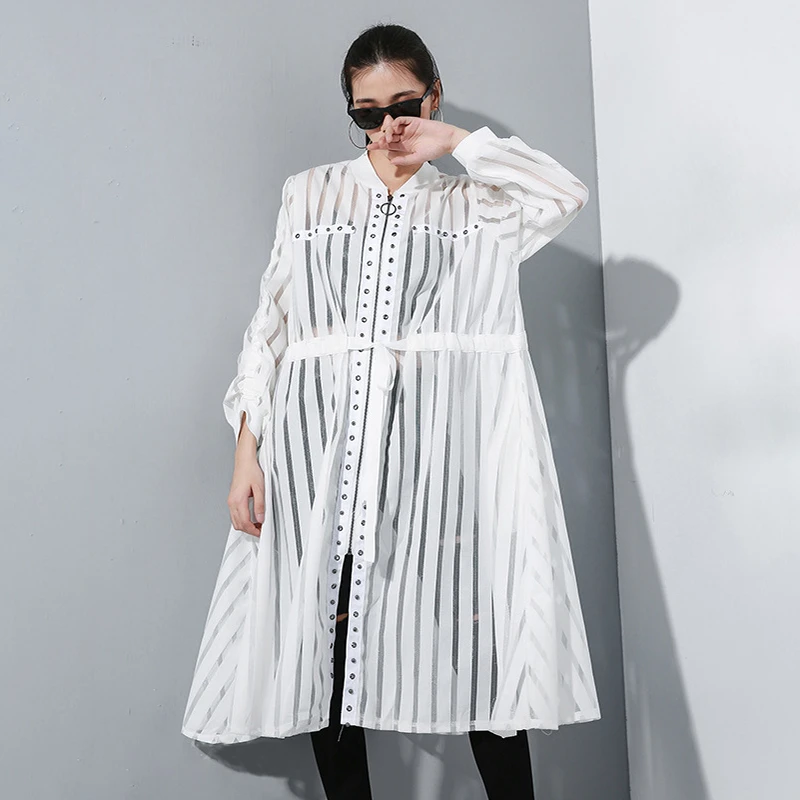 CHICEVER перспективная полосатая ветровка для женщин с круглым вырезом и длинными