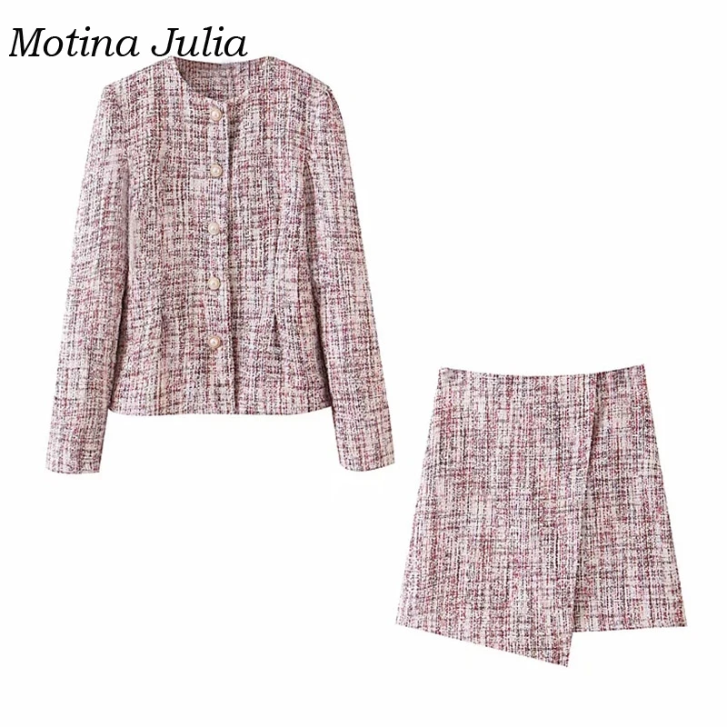 Женский твидовый костюм motin julissa элегантный из двух предметов клетчатая твидовая