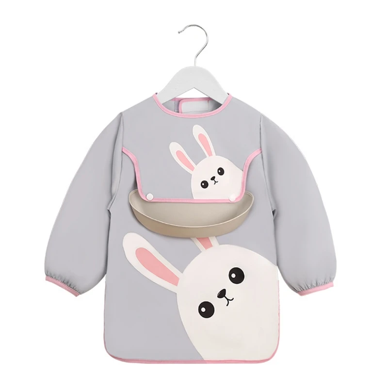 

67JC Waterproof Baby Cartoon Bibs Kids Adjustable Long Sleeve Painting Apron Infant Feeding Smock Burp Cloth