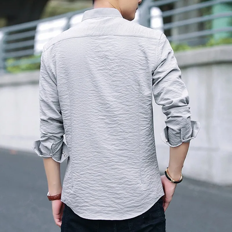 

Casual Streetwear Mens Long Sleeve Single Breasted Solid Shirts Stand Collar Slim Fit Workwear Plus Size M-5XL Camisa Masculina