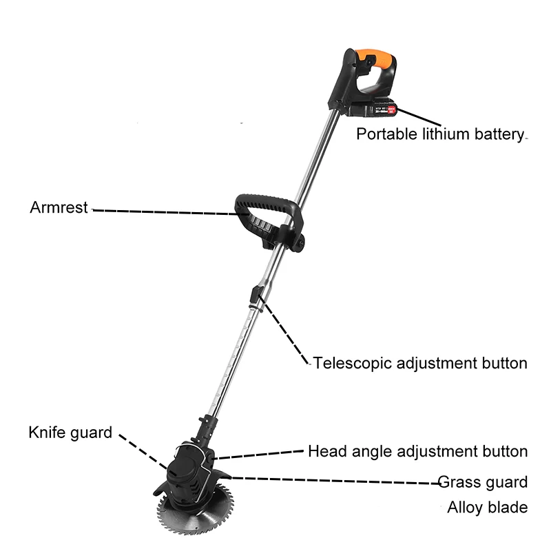 

36V Rechargeable Cordless Electric Grass Trimmer Adjustable Lawn Mower Pruning Cutter Garden Tool
