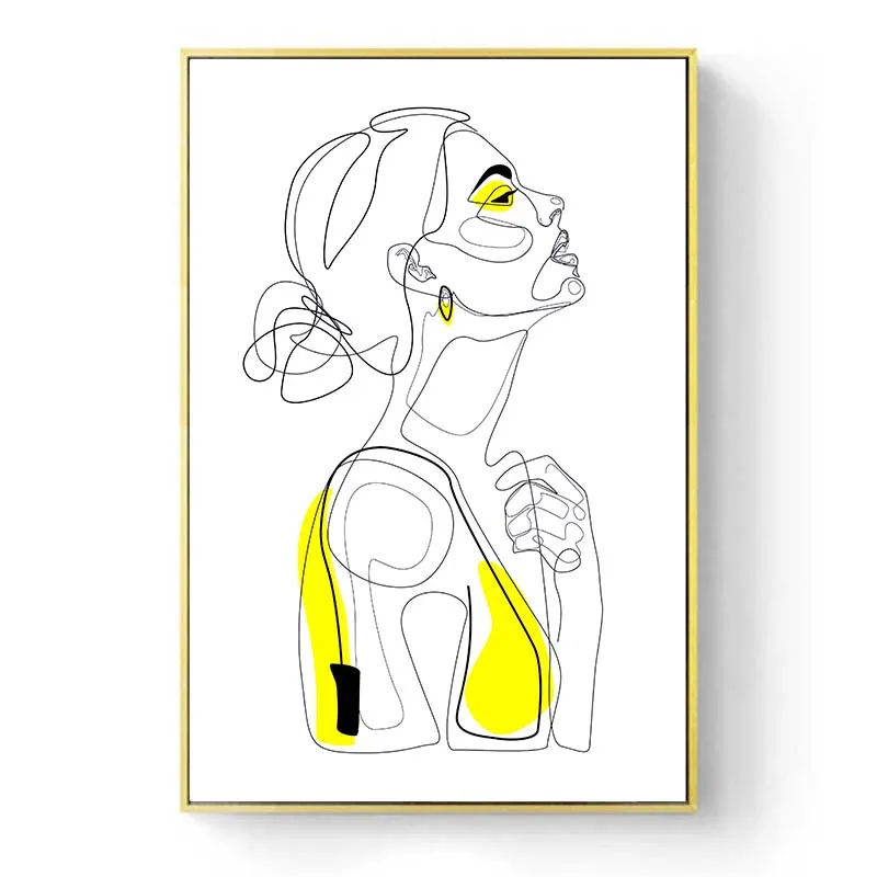 

Abstract Lady Line Drawing Picture Yellow Minimalist Home Decor Nordic Canvas Painting Figure Wall Art Poster for Living Room