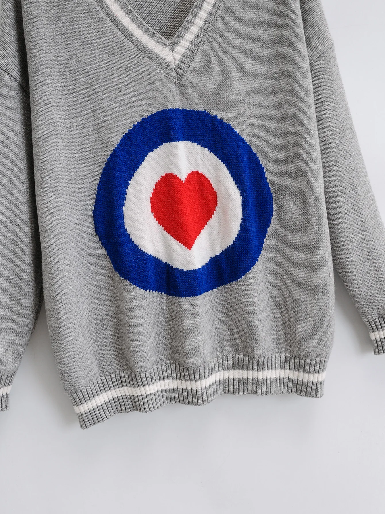 

Autumn 2020 Women Sweater Casual Long Sleeve Contrast Heart Shape Elegant V-neck Knitted Blouse Tops Pullover