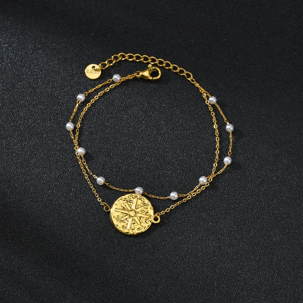 

Sifisrri Double-Layer Pearl Beads Bracelet Round Stainless Steel for Women Girl Unisex Wrist Femme Pulseras Jewelry Gift