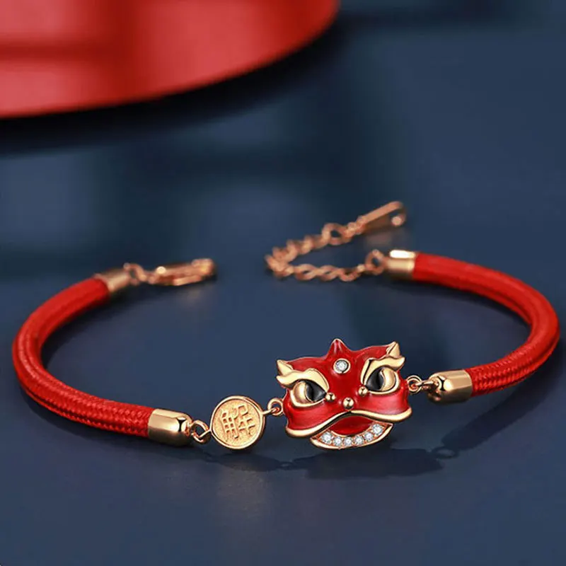 Chinese Style Lion Awakening Bracelet Natal Year Red Hand Rope Lion Bracelet Couple Student Christmas and New Year Gift
