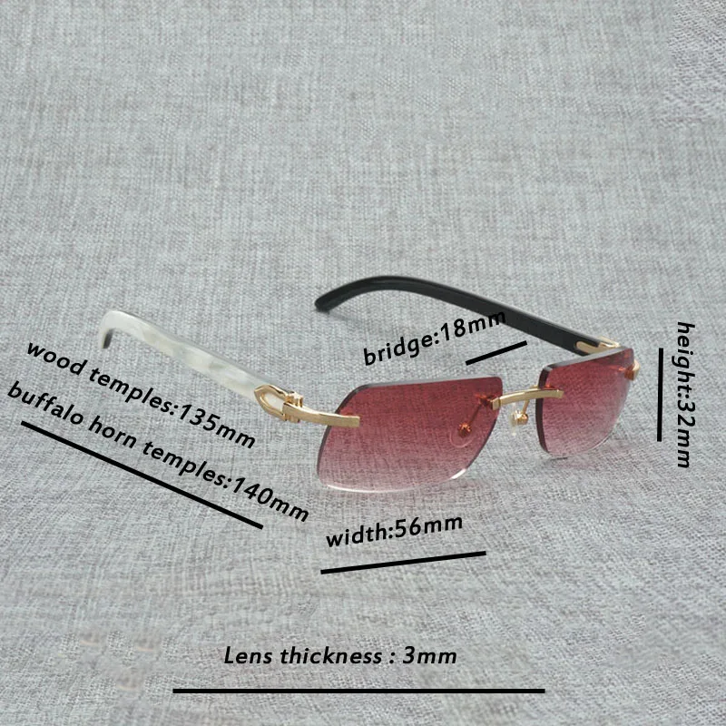 

Vintage Square Wood Sunglasses Men Natural Buffalo Horn Glasses for Outdoor Rimless Style Small Lens Shades White Black Temples