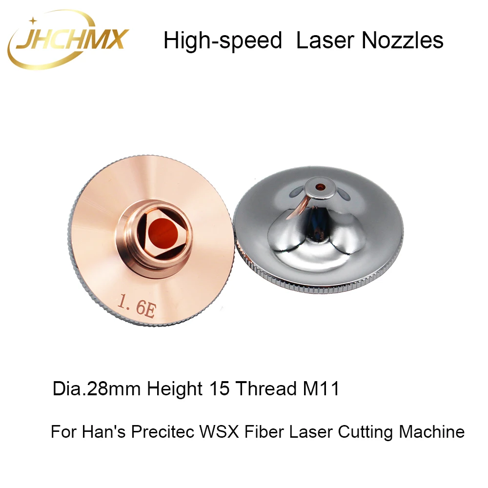 

Сопла для оптоволоконного лазера JHCHMX диаметром 28 мм, H15 M11High-speed, хромированные, двухслойные, калибр 1.0E-4.0E для лазера Han's Precitec WSX