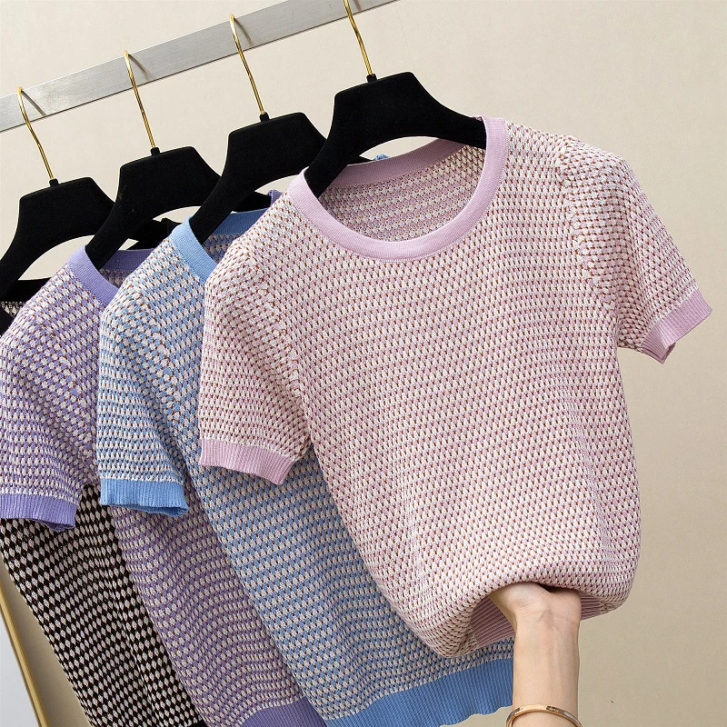 Женские пуловеры в полоску с круглым вырезом тонкие вязаные свитера коротким