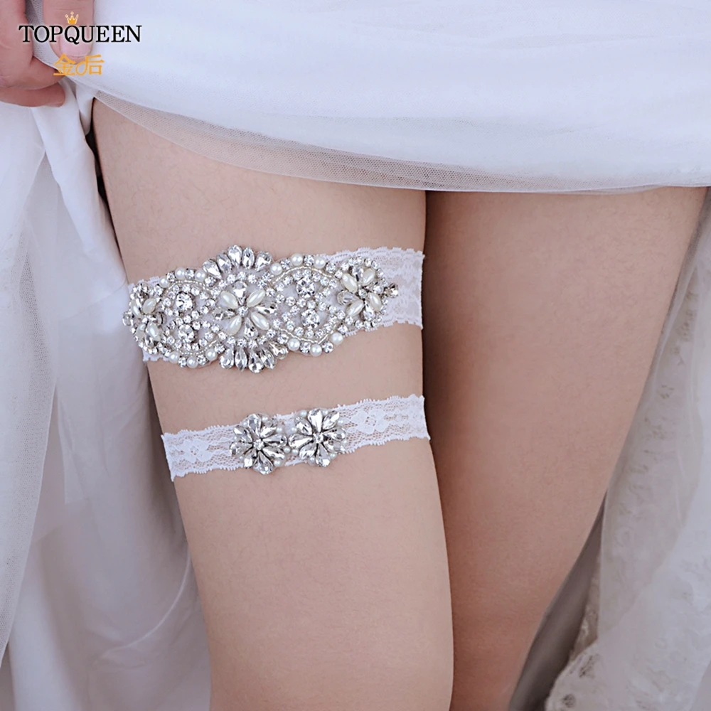 Подвязки для девочек TOPQUEEN Кружевные невесты подвязки стразы Свадебные платья THS76