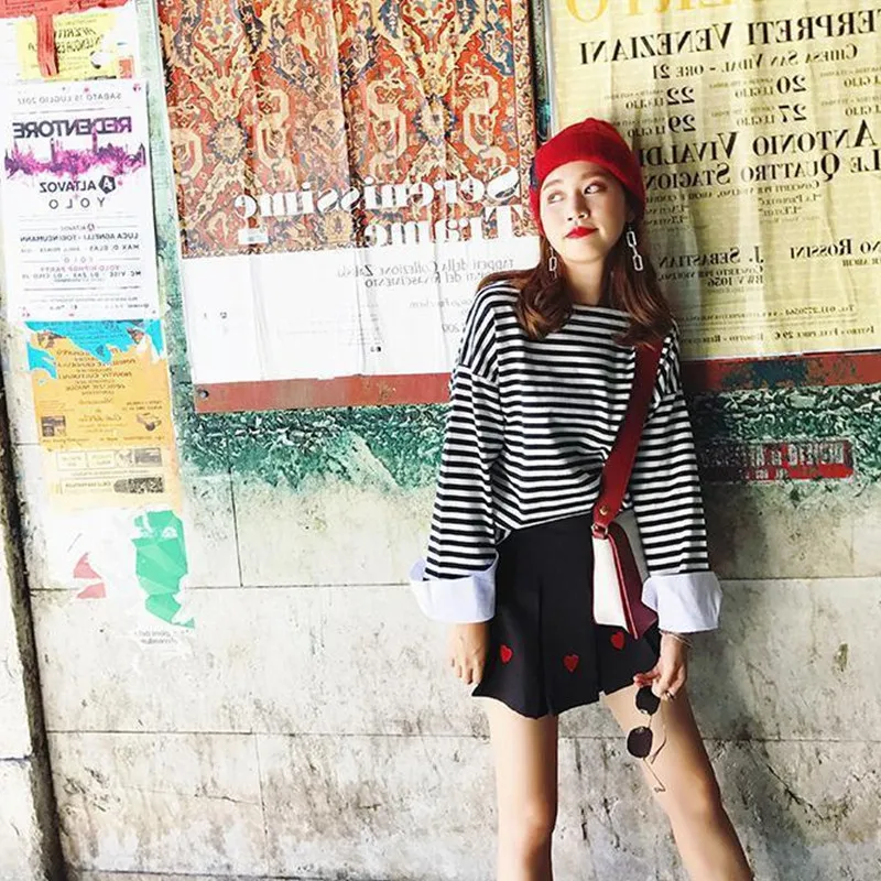 Новая модная одежда для женщин 2019 Осенняя полосатая футболка с длинным рукавом